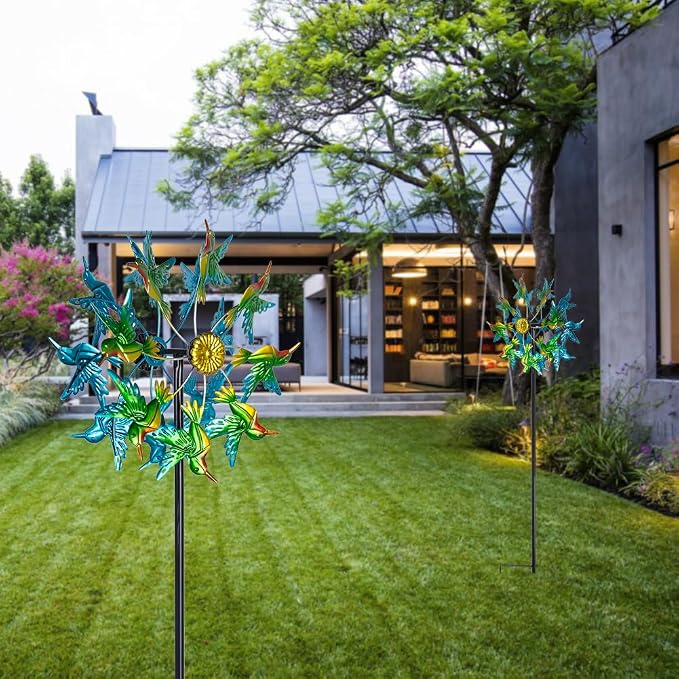 Viveta Wind Spinners for Yard and Garden, Hummingbird Wind Spinners | 57.5" Double Wind Spinner with Metal Stake, Yard Art Decor for Patio Lawn Garden