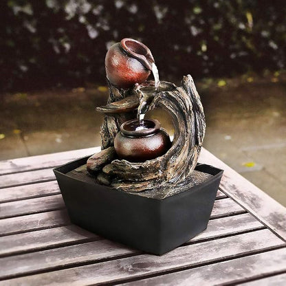 Ferrisland Tabletop Water Fountain Indoor - Tree Trunk with Jar Rustic Fountains Small Feng Shui Zen Waterfall Fountain W/LED Light & Soothing Sounds for Office Home Desktop Decor (Brown)