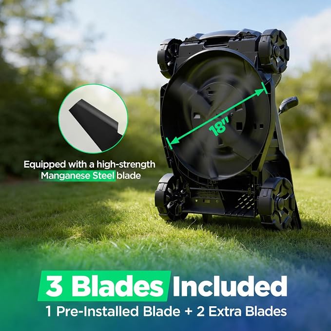 18" Cordless Lawn Mower, 40V Electric Lawn Mower with 2x8.0Ah Batteries & Charger, Brushless Motor, 50L Grass Bag, 2-in-1 Mulching & Bagging, 6-Position Height Adjustment