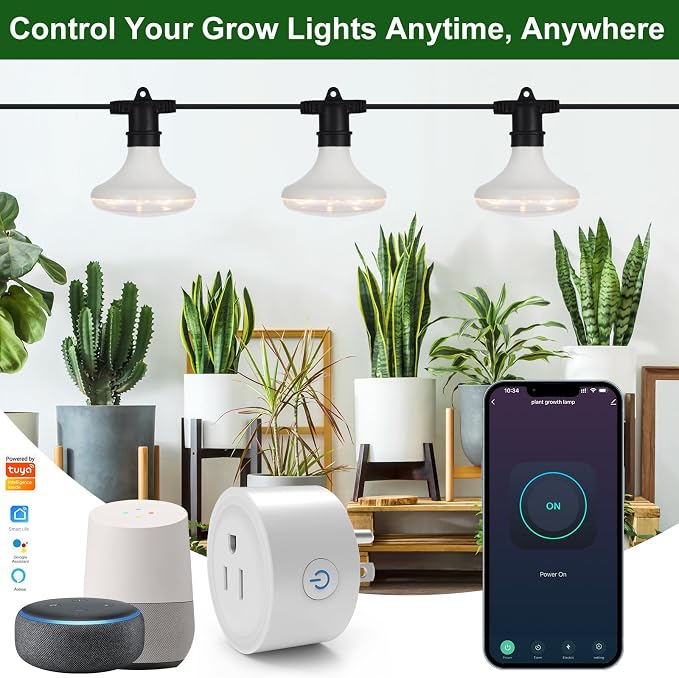Outdoor Grow Lights Waterproof, Full Spectrum String Grow Light with 22FT Light String Cord for Seedling, Veg, Flower in Greenhouse, Garden, Backyard, Farm (6 Lights, with Smart Plug)