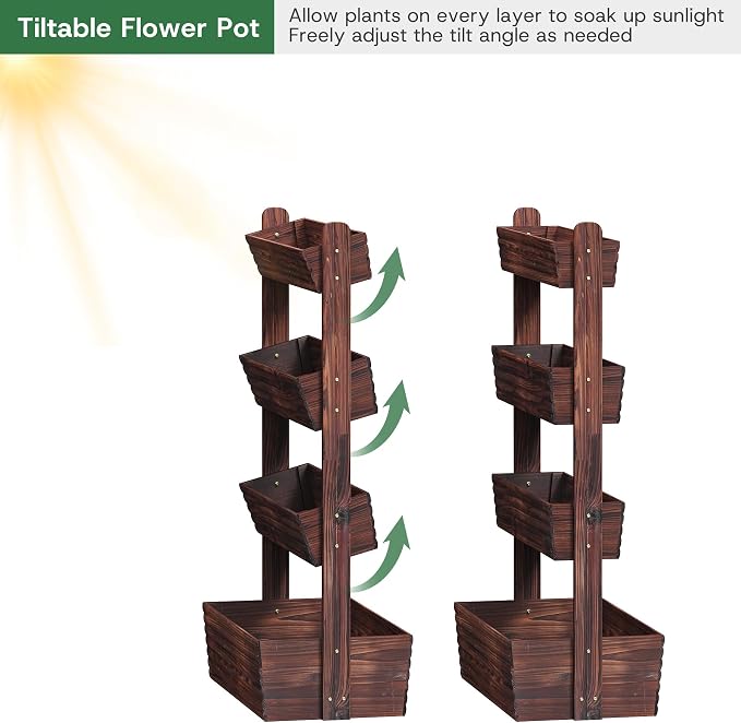 kiplant Vertical Wooden Raised Garden Bed, 4-Tiered Adjustable Planter Stand, Freestanding Plant Box for Garden, Balcony, Home