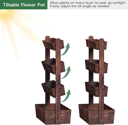 kiplant Vertical Wooden Raised Garden Bed, 4-Tiered Adjustable Planter Stand, Freestanding Plant Box for Garden, Balcony, Home
