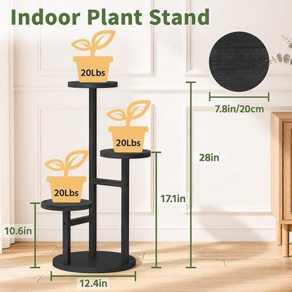 LASZOLA 3 Tiered Wood Plant Stand Indoor Corner, Flower Holder Rack Tall for Multiple Plants, Rustic Planter Shelf Display for Patio Garden Balcony Living Room, Black