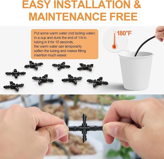150 Pack Drip Irrigation Fittings Kit for 1/4" Tubing, Drip Line Barbed Connectors for 1/4 Inch Drip Irrigation Tubing Includes 60 Couplings 50Tees 20 Elbows 20 Plugs