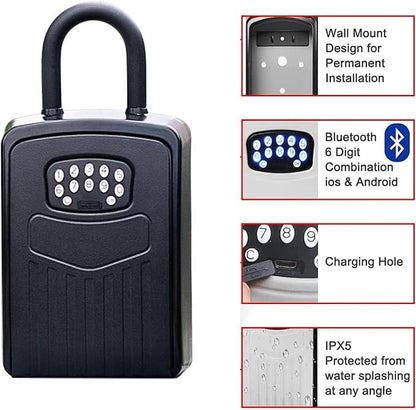 Smart Lock Box for Key with Code, Bluetooth APP Control Key Box Wall Mount and Hanging 2 Install Ways, Digital Lockbox for Keys Outdoor, Hide a Key Outside
