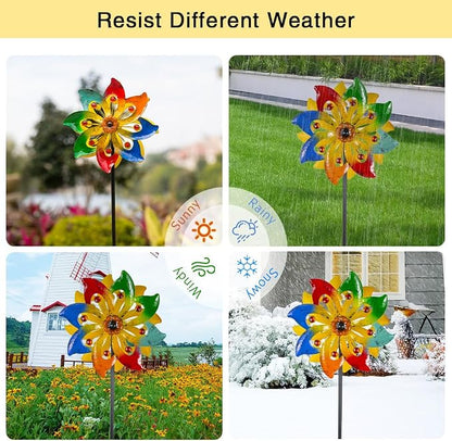 Stargarden Wind Spinner, Colorful Metal Wind Sculptures & Spinners | Double Pinwheels, 63*13"Windmills for Yard and Garden