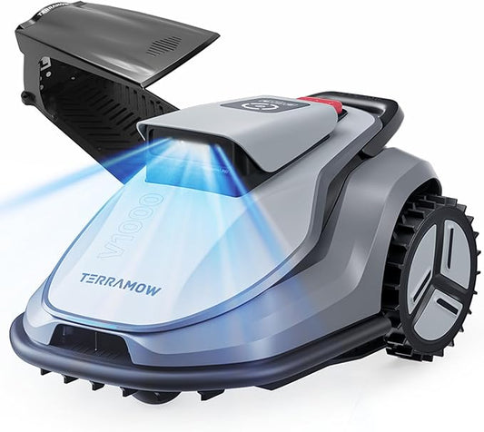 V1000 Robot Lawn Mower with Garage, Max 0.3 Acre, No Wire/RTK, Auto Mapping | Triple-Camera AI Vision Navigation and Obstacle Avoidance, Smart App Control, Multi-Zone Management for Complex Gardens