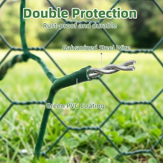 Chicken Wire for Floral Arrangements - Hexagonal Galvanized PVC Coated Poultry Wire Mesh Netting with Gloves, Wire Cutter & Zip Ties for Crafts, Poultry, Gardening Fence (15.7 x 118 lnches)