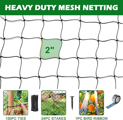 BSTPCOO Chicken Netting Roof Hawk 100'x100' with 2" Mesh, Heavy Duty Bird Nettings for Garden with Birds Scare Tape, Nylon Bird Netting for Chicken Coop, Avian Nettings Deer Fence Fruit Tree Net