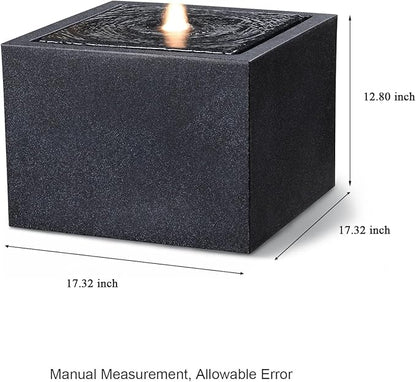12.79” H Outdoor Water Fountain Made with Eco-Friendly Recyclable Materials, Polyethylene Square Bubbler Outdoor Fountain, Garden Decor with LED Light for Patio, Porch, Backyard