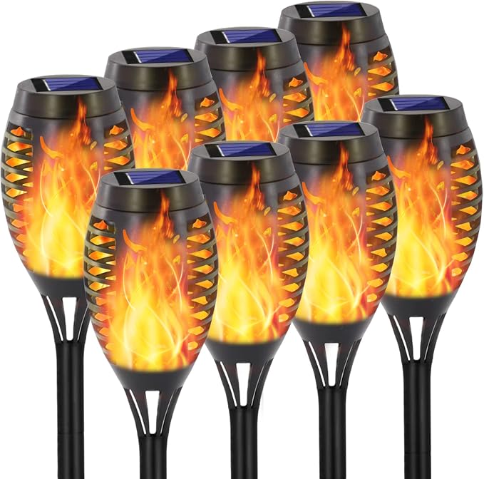 EOYIZW 8 Pack Solar Torch Light with Flickering Flame, 12 LEDs Solar Lights Outdoor, IP65 Waterproof Torches for Outside Landscape Decoration Outdoor Lights for Garden Yard Patio