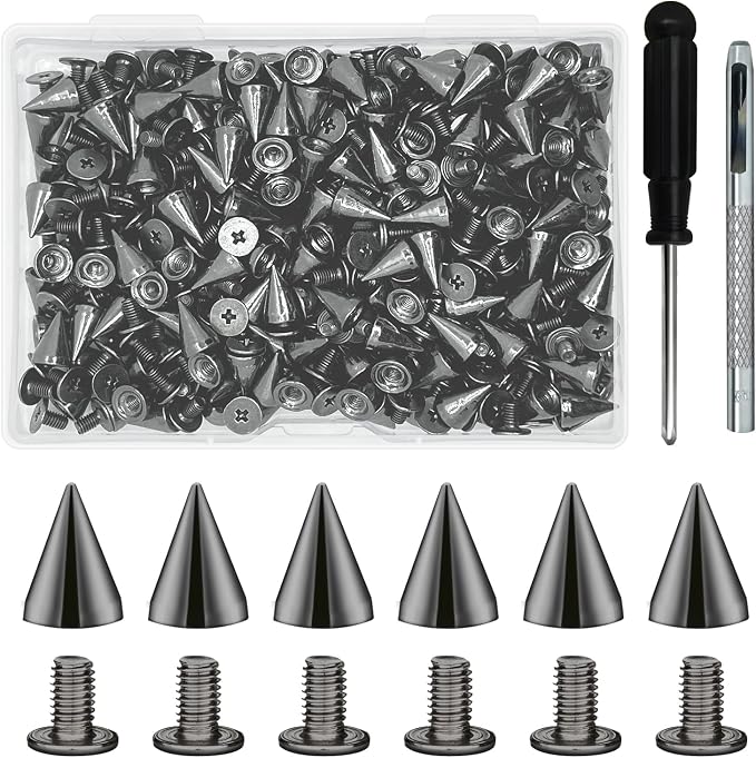 200 Sets 9.5mm Cone Spikes Metal Tree Spikes Screwback Studs for DIY Leathercraft Decoration Punk Rock Style Clothing Accessories (Gun Metal)