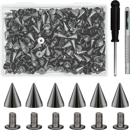 200 Sets 9.5mm Cone Spikes Metal Tree Spikes Screwback Studs for DIY Leathercraft Decoration Punk Rock Style Clothing Accessories (Gun Metal)