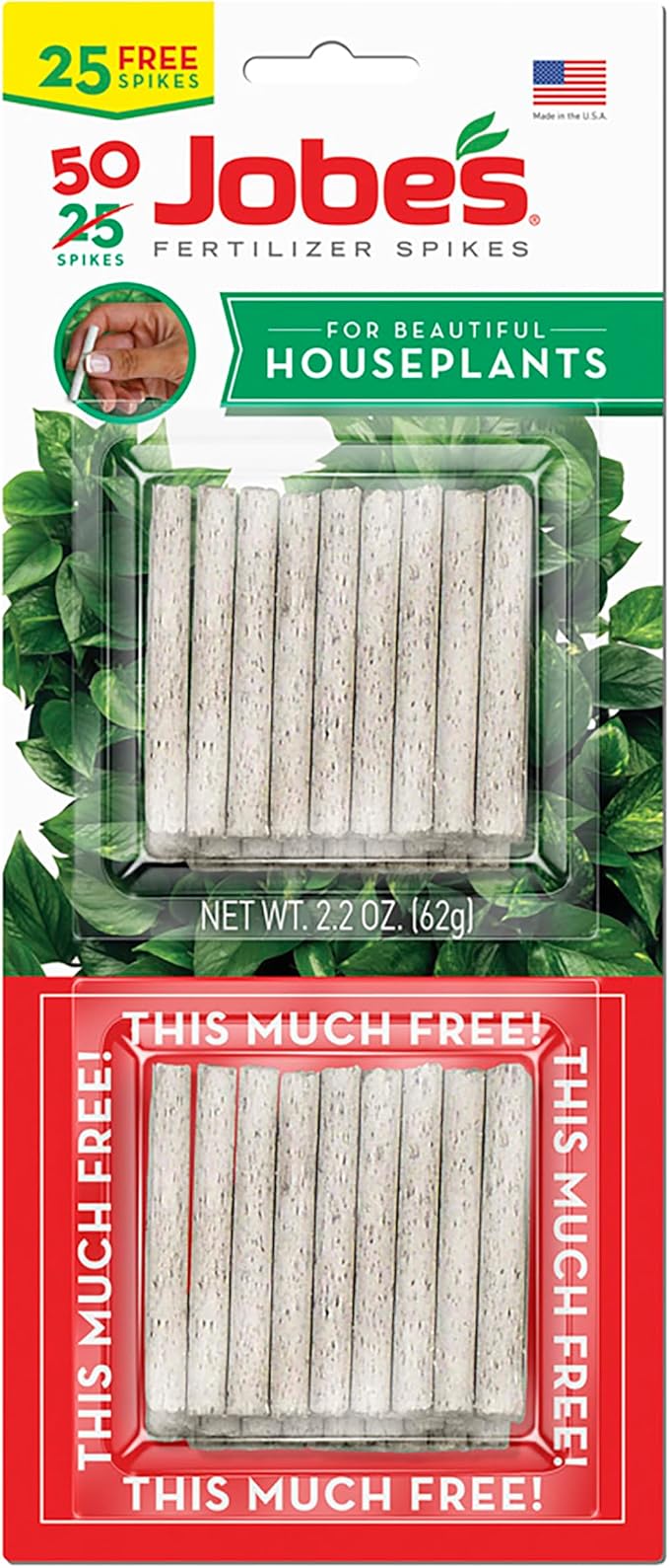 Jobe's Plant Food Fertilizer Spikes, Easy Plant Care for All Indoor Flower and Foliage Houseplants, 50 Count
