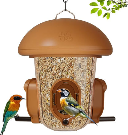 LONA Bird Feeders for Outdoors Hanging – 3 Separate Compartments, 3 Feeding Ports, Weatherproof Dome & 3 Ways to Hang, Large Capacity for Cardinals/Finches (Brown
