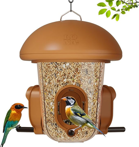 LONA Bird Feeders for Outdoors Hanging – 3 Separate Compartments, 3 Feeding Ports, Weatherproof Dome & 3 Ways to Hang, Large Capacity for Cardinals/Finches (Brown