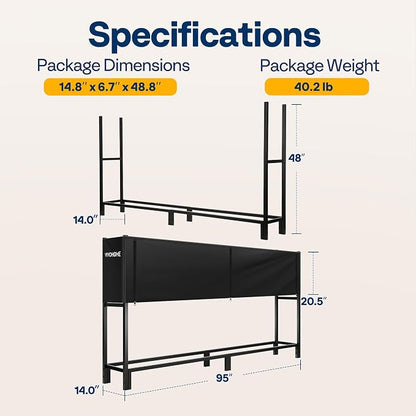 VIVOHOME Upgraded Heavy Duty 8 ft 1/2 Cord Firewood Rack Outdoor with Cover Combo Set, Thick Steel Log Holder Up to 3300 lb, Fire Wood Pile Storage Stand Organizer Black