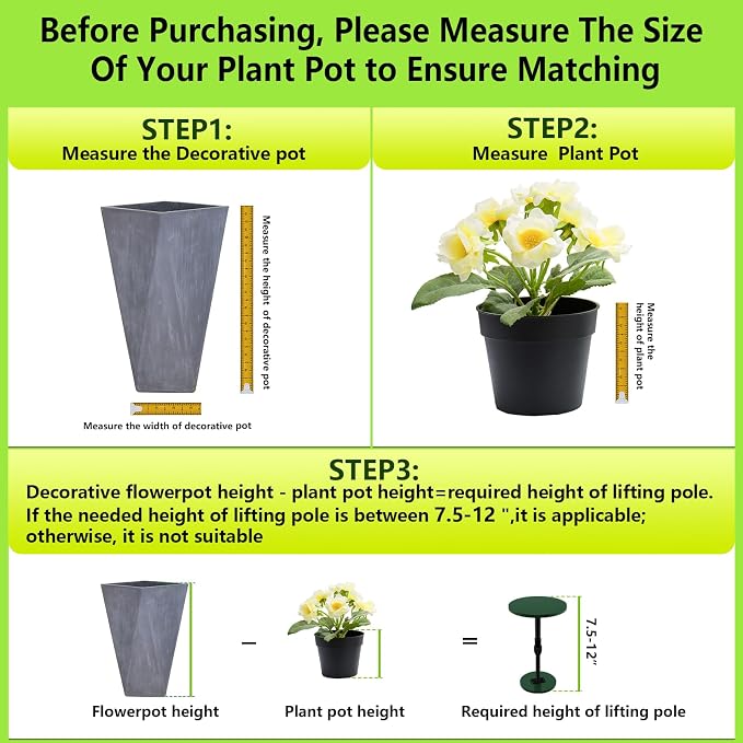 Axcoix Adjustable Height Plant Risers for Inside Pots, 7.5-12" Wooden Planter Inserts for Large Pots Sturdy Support, Planter Lift Insert for Tall Square Round Taper Planters (6" 8" 10" Base or Top)