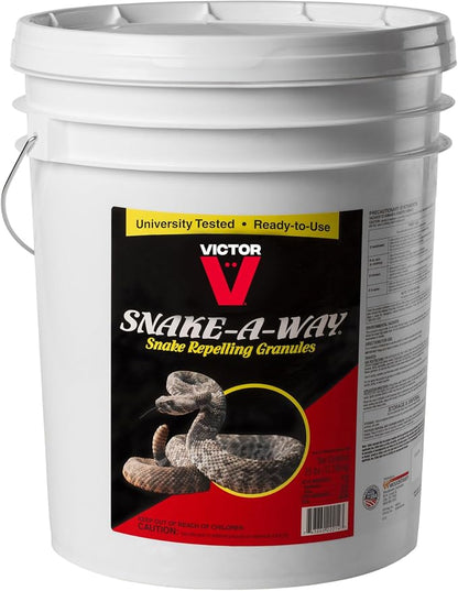 Victor Snake-A-Way Outdoor Snake Repelling Granules for Yard, 28 lb Bucket | Covers up to 3.5 Acres, Poisonous & Non-Poisonous Snake Repellent for Yard, Snake Deterrent for Lawn, Garden, EPA-Registered