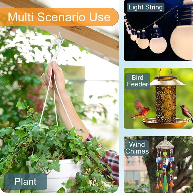 Black Screw Hooks with Safety Lock 2.3" Rustproof Metal Ceiling Hooks for Hanging Plants, Baskets,String Lights & Outdoor Decor, 40LB Capacity (50, White)