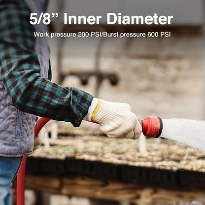 5/8" Hot/Cold Short Leader Garden Water Hose 15ft, -50℉ to 190℉, Flexible & Lightweight, Heavy Duty Rubber Pipe with 3/4" Brass Fittings for All-weather Outdoor, Yard, Farm, Red