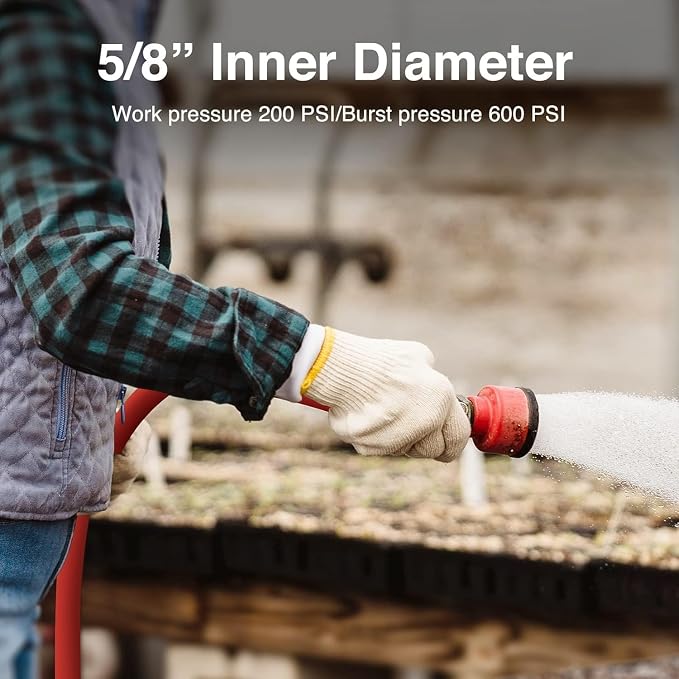 5/8" Hot/Cold Garden Water Hose 50ft, -50℉ to 190℉, Flexible & Lightweight, Heavy Duty Rubber Pipe with 3/4" Brass Fittings for All-weather Outdoor, Yard, Farm, Red