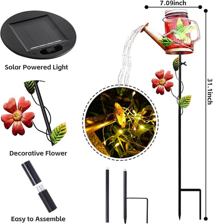 SRNPMIU Solar Watering Can Light, Yard Outdoor Decor Lights, IP65 Waterproof, Hanging Hummingbird Garden Light, Outside Garden Flower Bed Decor, Women Gift, Birthday Gifts