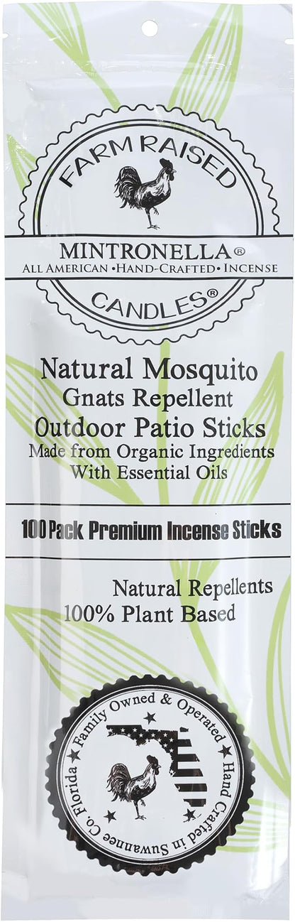 Mintronella USA Made Citronella & Peppermint Mosquito Repellent Incense Sticks – 100 Pack – Natural Bug & Insect Repellent – Outdoor Camping, Patio Decor – No‑See‑Um & Gnats, Fly