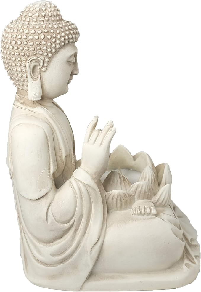Buddha Tealight Candle Holder Statue – 8.5” Tall Polyresin - Zen Home and Garden Decor - Includes 3pcs Tea Lights and Free Candle Snuffer for Office, Indoor, Outdoor Decoration