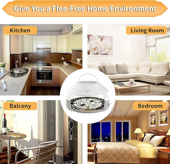 Flea Traps for Inside Your Home with Light, Flea Light Trap for Bug USB Charing Insect Pest Control Traps for Kitchen, Living Room, Balcony and Bedroom