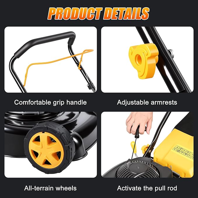Self Propelled Gas Lawn Mower 16 Inch, 132 cc 4-Cycle Engine, 3-in-1 Rear Wheel Drive Variable Speed Lawn Mower with Mulching, Bagging, Lightweight, Powerful Lawnmower for Garden Yard, Easy Start
