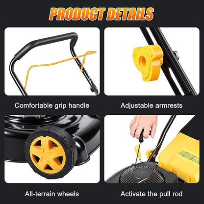 Self Propelled Gas Lawn Mower 16 Inch, 132 cc 4-Cycle Engine, 3-in-1 Rear Wheel Drive Variable Speed Lawn Mower with Mulching, Bagging, Lightweight, Powerful Lawnmower for Garden Yard, Easy Start