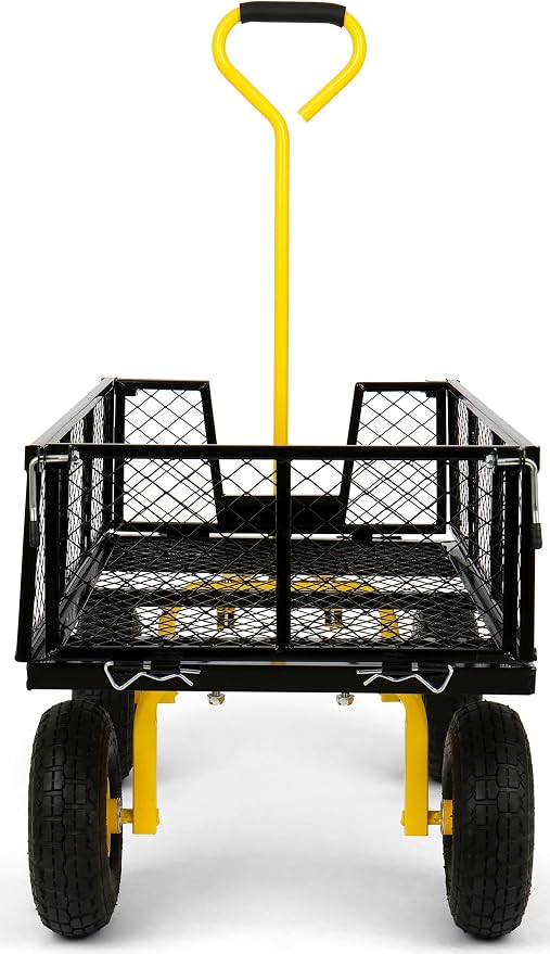Simpli-Magic Heavy Duty 1100 Lbs Capacity Mesh Steel Garden Cart Folding Utility Wagon Yard Cart with Removable Sides and Large Wheels