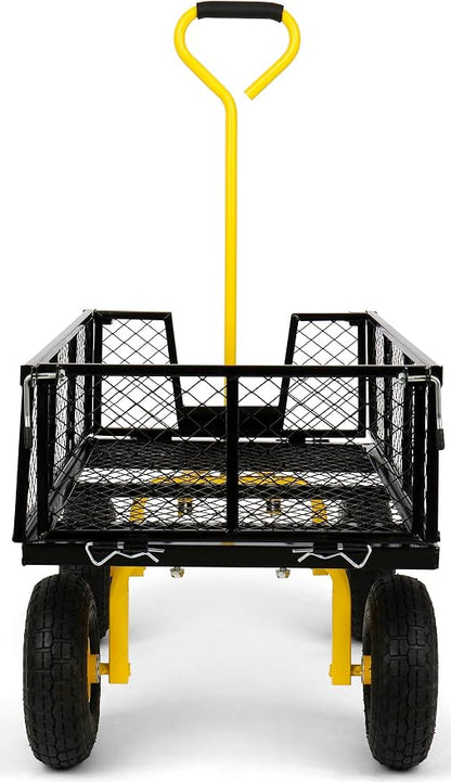 Simpli-Magic Heavy Duty 1100 Lbs Capacity Mesh Steel Garden Cart Folding Utility Wagon Yard Cart with Removable Sides and Large Wheels