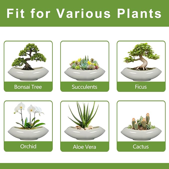 Bonsai Pots 18 Inch - Ceramic Succulent Pots with Drainage Hole Decorative Plant Pot Indoor Large Outdoor Planter Modern Flower Pot for Home Garden Room Decor Gray