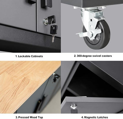 Torin Garage Storage Cabinets System, 12-Pcs Workshop Cabinet Set in Black | Trash Can Cabinet and Steel Cabinets Drawers Rolling Chest, Locked Storage Cabinet, Perfect for Organizing Garage and Tools