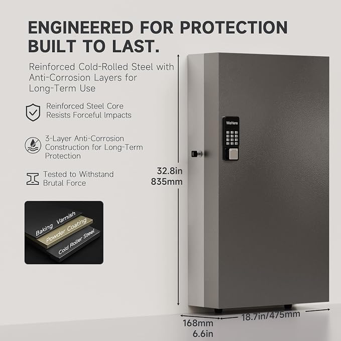 WeHere 360-Key Smart Key Lock Box, Wall-Mount Key Cabinet with Key Management App(Track Key Borrow/Return), Keypad, Bluetooth & WiFi Unlock (Sold Separately) for Commercial, School, Rental, Office