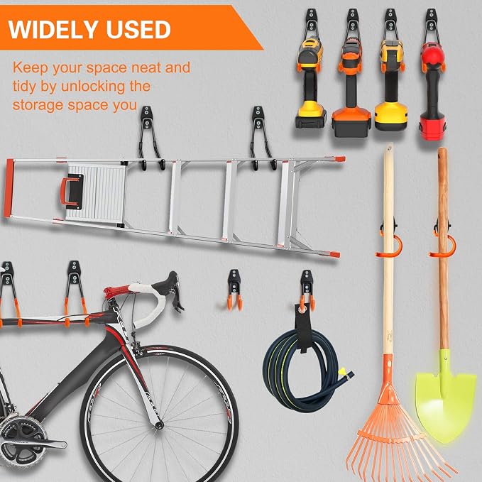 HUPBIPY 26 Pack Garage Hooks Heavy Duty Utility Steel with Anti-Slip Coating Wall Mount Storage Organizer for Hanging Power and Garden Tools, Ladders, Hose, Bikes, Ropes, Bulk Items, and More | Storage Organizer With a non-slip coating for Hanging Bicy...