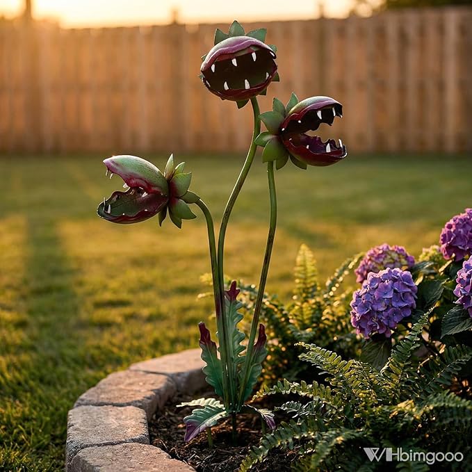 Metal Outdoor Plants - Venus Flytrap Garden Stakes Decorative, 25 Inch Carnivorous Metal Flowers Yard Art Garden Decorations for Outdoor Lawn Porch Pathway