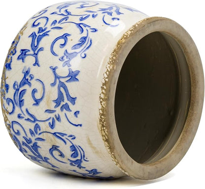 Dosayes Flower Pot,Vintage Ceramic Pot for Planter with Drainage Holes, 6.29 inch Ice Crack Glazed Indoor Planters Pot for Indoor,Tuscan Home Decor,Gardening Gifts,Blue and White (Tropical)
