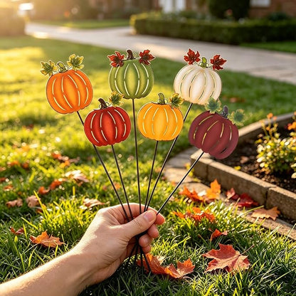 hogardeck Fall Decorations for Home Outdoor, 6 PCS Metal Pumpkin Decorative Garden Stakes for Thanksgiving Decorations, Yard Signs for Garden Home Lawn Patio