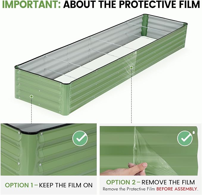INNO STAGE Galvanized Raised Garden Bed Kits, 8x2x1ft Metal Raised Garden Beds Outdoor, Large Steel Raised Planter Bed with Gloves for Vegetables & Flowers Patio Ground Planter Box (Olive Green, 1PC)