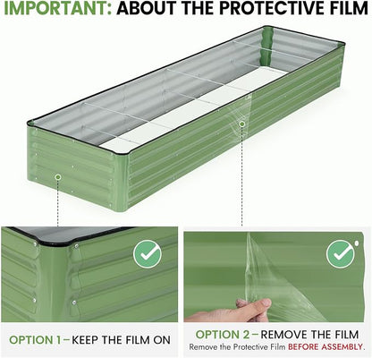 INNO STAGE Galvanized Raised Garden Bed Kits, 8x2x1ft Metal Raised Garden Beds Outdoor, Large Steel Raised Planter Bed with Gloves for Vegetables & Flowers Patio Ground Planter Box (Olive Green, 1PC)