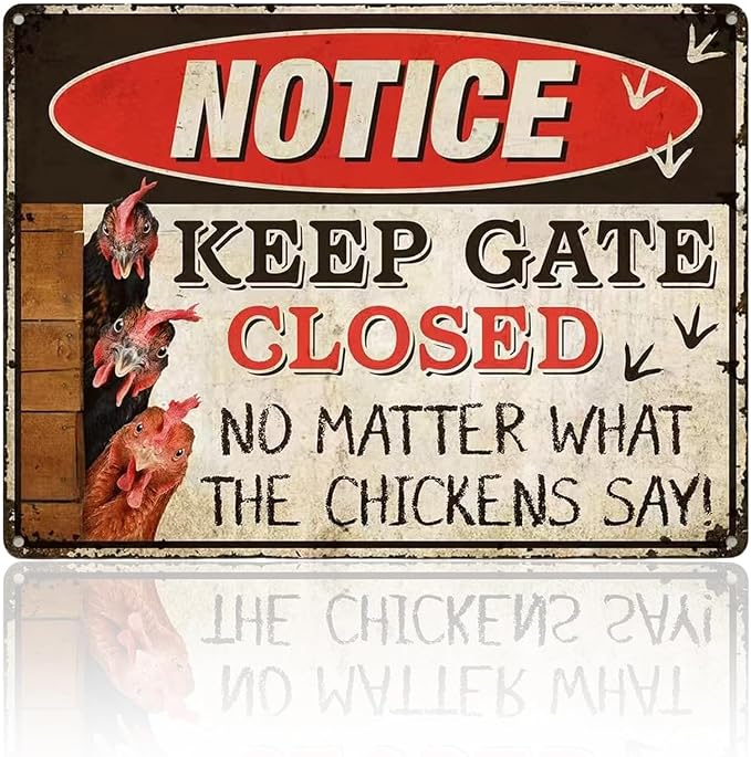 Vintage Metal Signs Chicken Coop Signs, Funny Chicken Gifts, Farm Tin Signs for Home Chicken Coop Farmhouse Kitchen Garden Decor, Keep Gate Closed 8 X 12 Inch