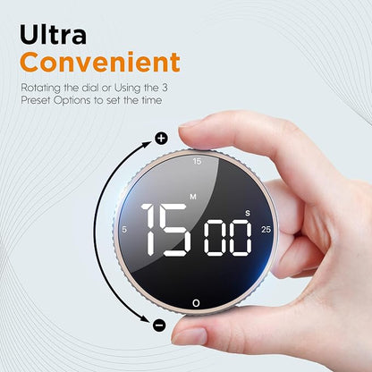 Digital Kitchen Timer - Magnetic Countdown Count Up Clock with Large LED Display, 5/15/25 Min Presets, 3 Volume Levels, Rotary Dial for Cooking, Productivity, Classroom, Fitness (2, Tarnish)