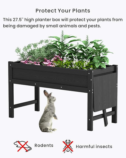 HDPE Raised Garden Bed with Legs, 49x21x27in All-Weather Heavy Duty Planter Box, Outdoor Elevated Garden Bed for Seeds, Herb, Flower, Vegetable (Black)