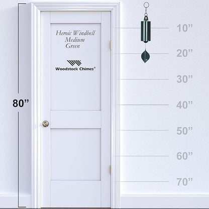 Woodstock Chimes Heroic Windbell Wind Chime for Outside 24" Medium Green,Deep Tone Sound, Outdoor Decor for Patio, Porch, Garden HWMG