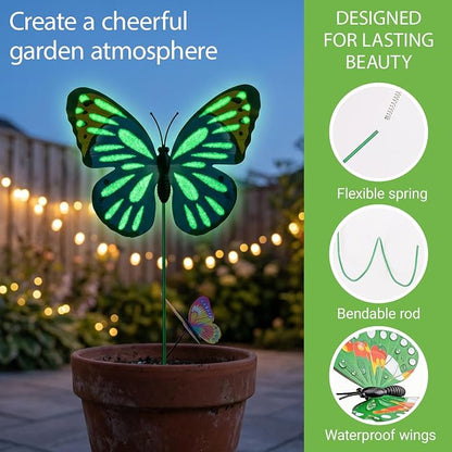 30PCS Luminous Butterfly Garden Decor Butterfly Stakes for Garden Favors | 3D Waterproof Reusable Artificial Butterflies for Flower Arrangements Outdoor Indoor Spring Garden Decor