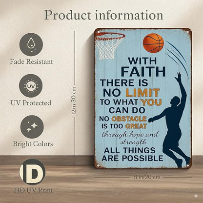 Vintage Christian Basketball Metal Sign – Faith Motivational Wall Art for Boys Room, Gym, or Locker Room – Inspirational Gift for Athletes, Teens, and Believers(Christian Basketball)