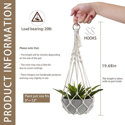 Artilady Plant Hanger Macrame, Hanging Planter for Indoor Plants Holder | Large Hanging Baskets for Plants Outdoor, No Tassels, Farmhouse Rustic Bedroom Window Patio Balcony Window Wall Decor, 2 Pack